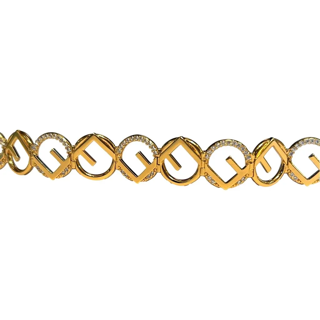Fendi F is Fendi Logo Choker Necklace White Crystal Gold Metal Chain Gold Never worn, with tag - Back View