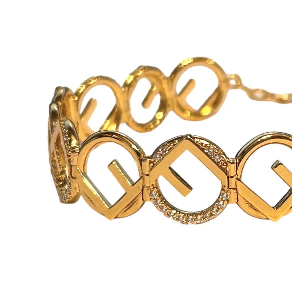Fendi F is Fendi Logo Choker Necklace White Crystal Gold Metal Chain Gold Never worn, with tag - Inside View