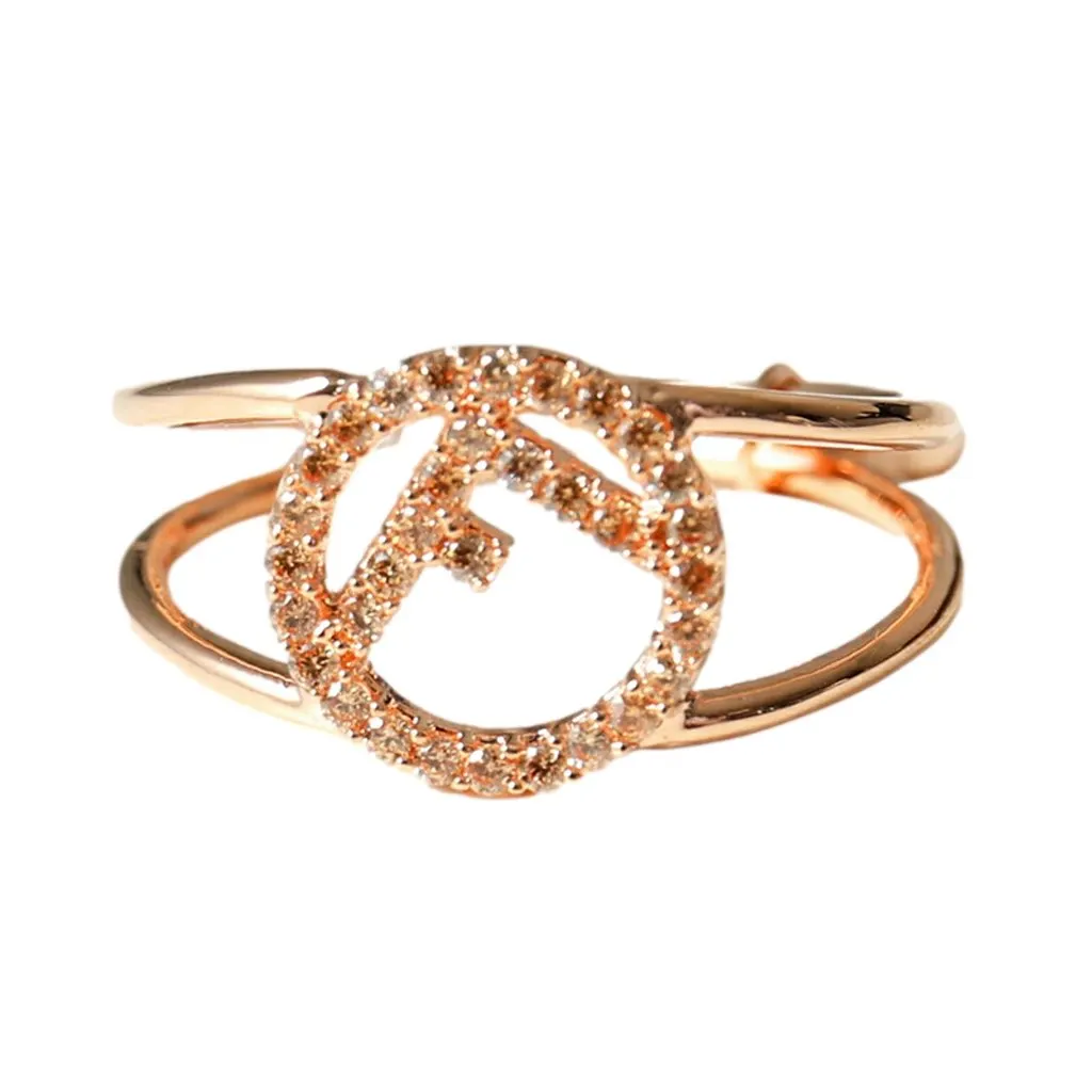 Fendi F is Fendi Circle Logo Crystal Ring Rose Gold Metal Size Large Gold Never worn, with tag - Front View