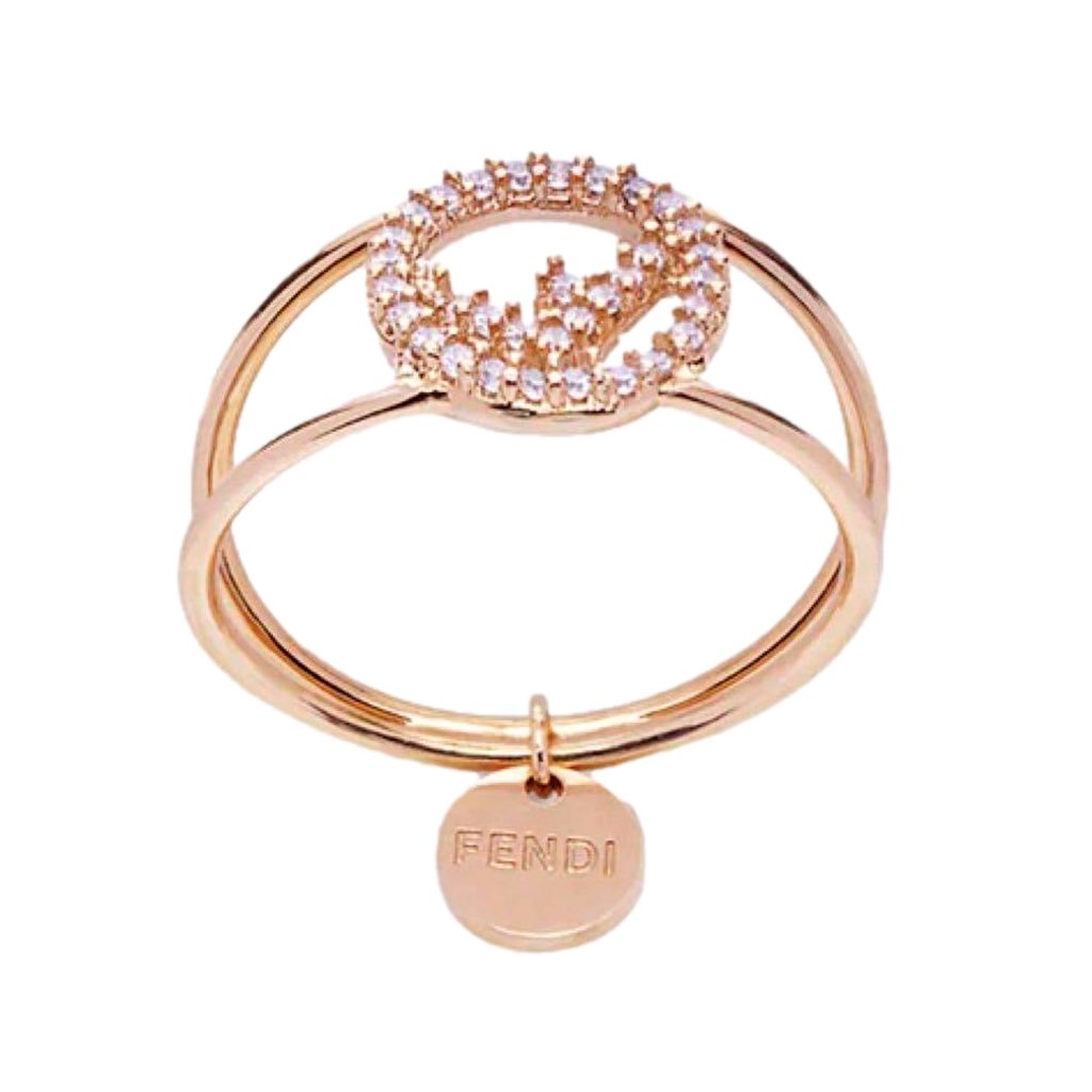 Fendi Fendi F is Fendi Circle Logo Crystal Ring Rose Gold Metal Size Large - Back view