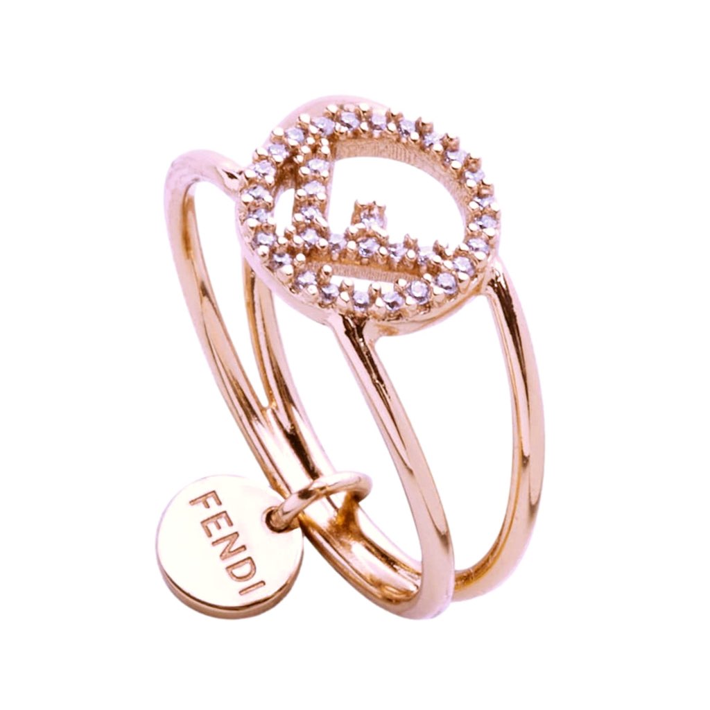 Fendi Fendi F is Fendi Circle Logo Crystal Ring Rose Gold Metal Size Large - Image 6