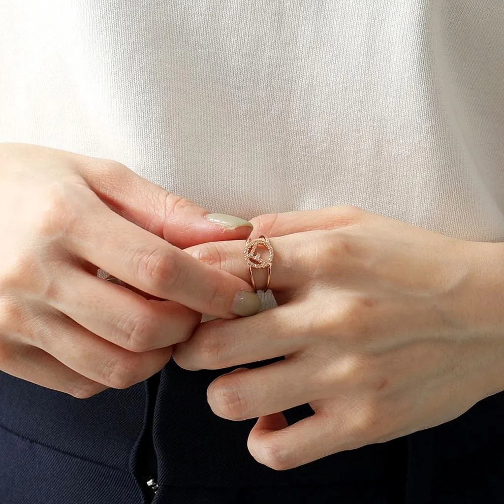 Fendi F is Fendi Circle Logo Crystal Ring Rose Gold Metal Size Medium Gold Never worn, with tag - Box View