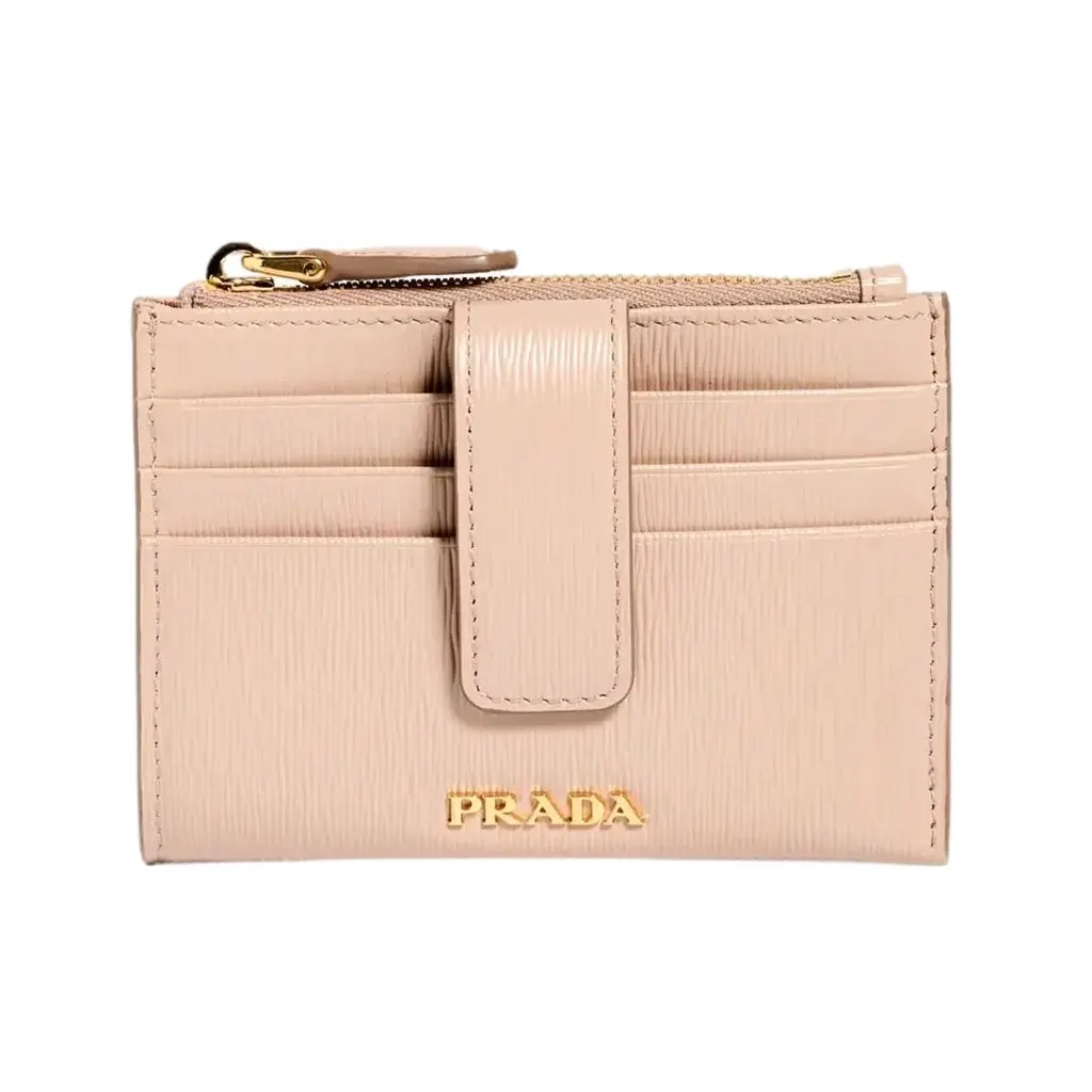 Prada Vitello Move Card Holder Wallet Cipria Beige Leather Logo Plaque White Never worn, with tag - Front View