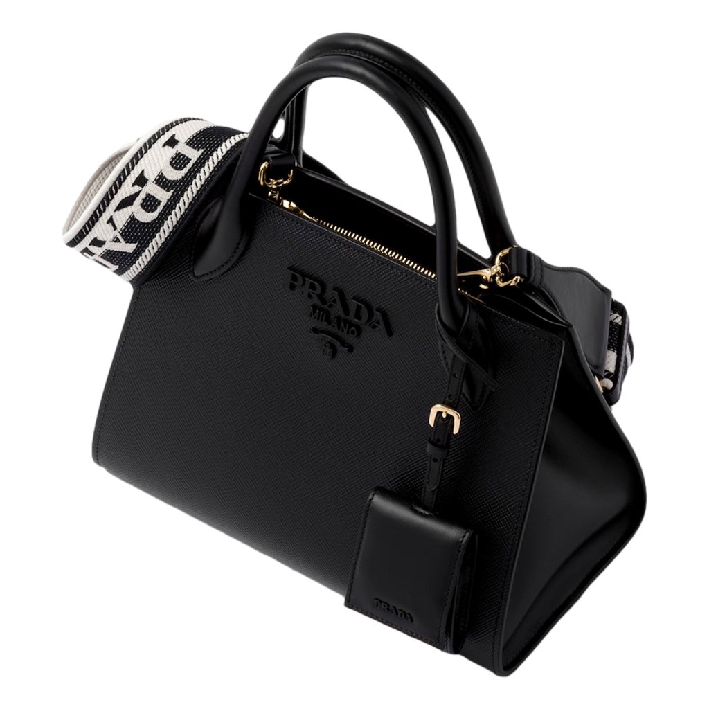 Prada Prada Monochrome Saffiano Top Handle Crossbody Tote Bag Black - Image 6