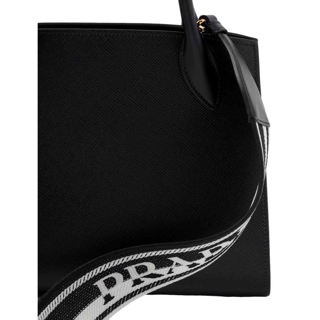 Prada Prada Monochrome Saffiano Top Handle Crossbody Tote Bag Black - Detail 2