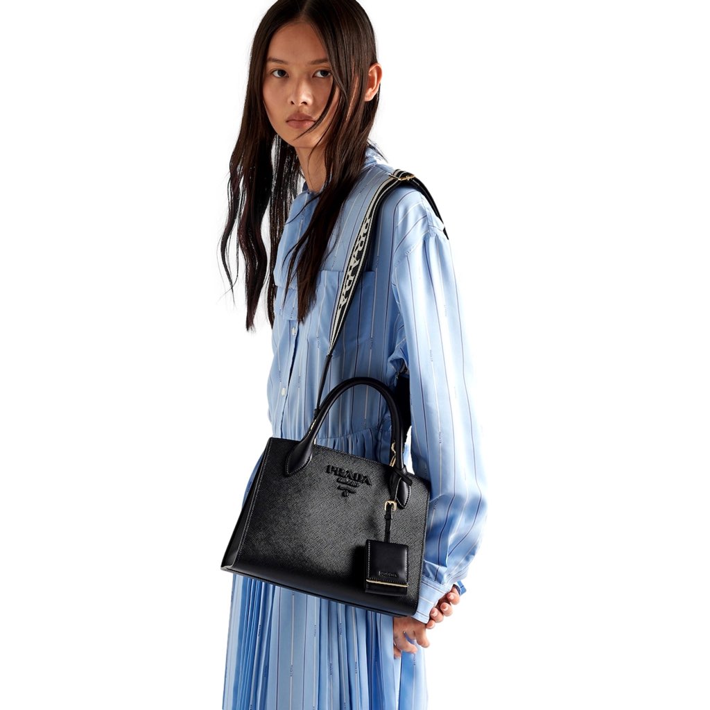 Prada Prada Monochrome Saffiano Top Handle Crossbody Tote Bag Black - Image 11