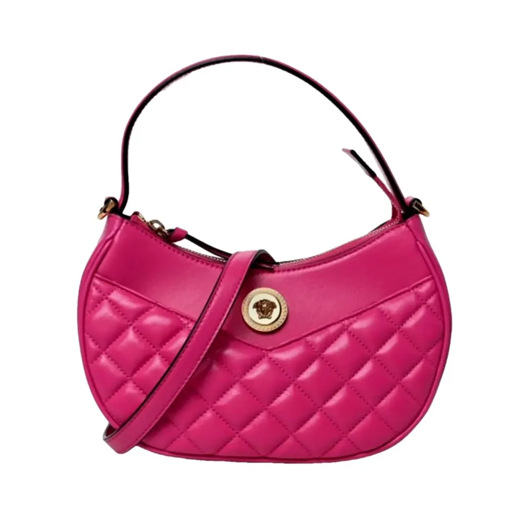 Versace La Medusa Half Moon Hobo Shoulder Crossbody Bag Pink Leather Pink Leather Never worn, with tag - Front View