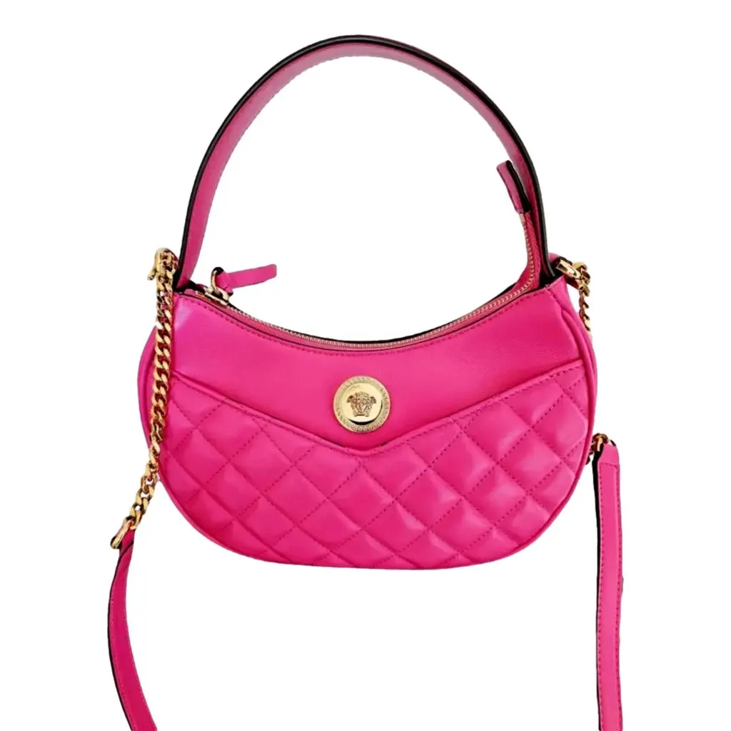 Versace La Medusa Half Moon Hobo Shoulder Crossbody Bag Pink Leather Pink Leather Never worn, with tag - Inside View