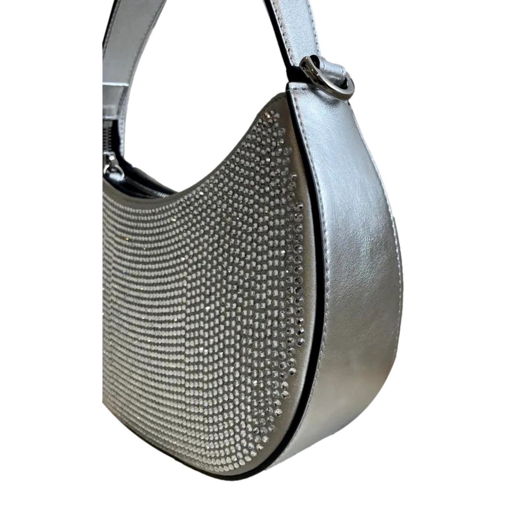 Versace Versace La Medusa Crystal Half Moon Hobo Shoulder Crossbody Bag Silver - Side view