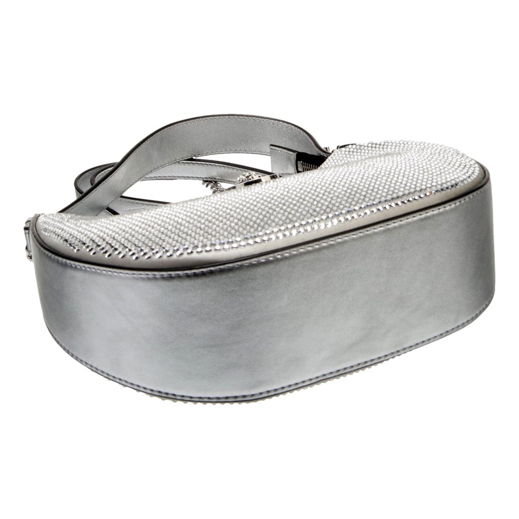 Versace Versace La Medusa Crystal Half Moon Hobo Shoulder Crossbody Bag Silver - Detail 1