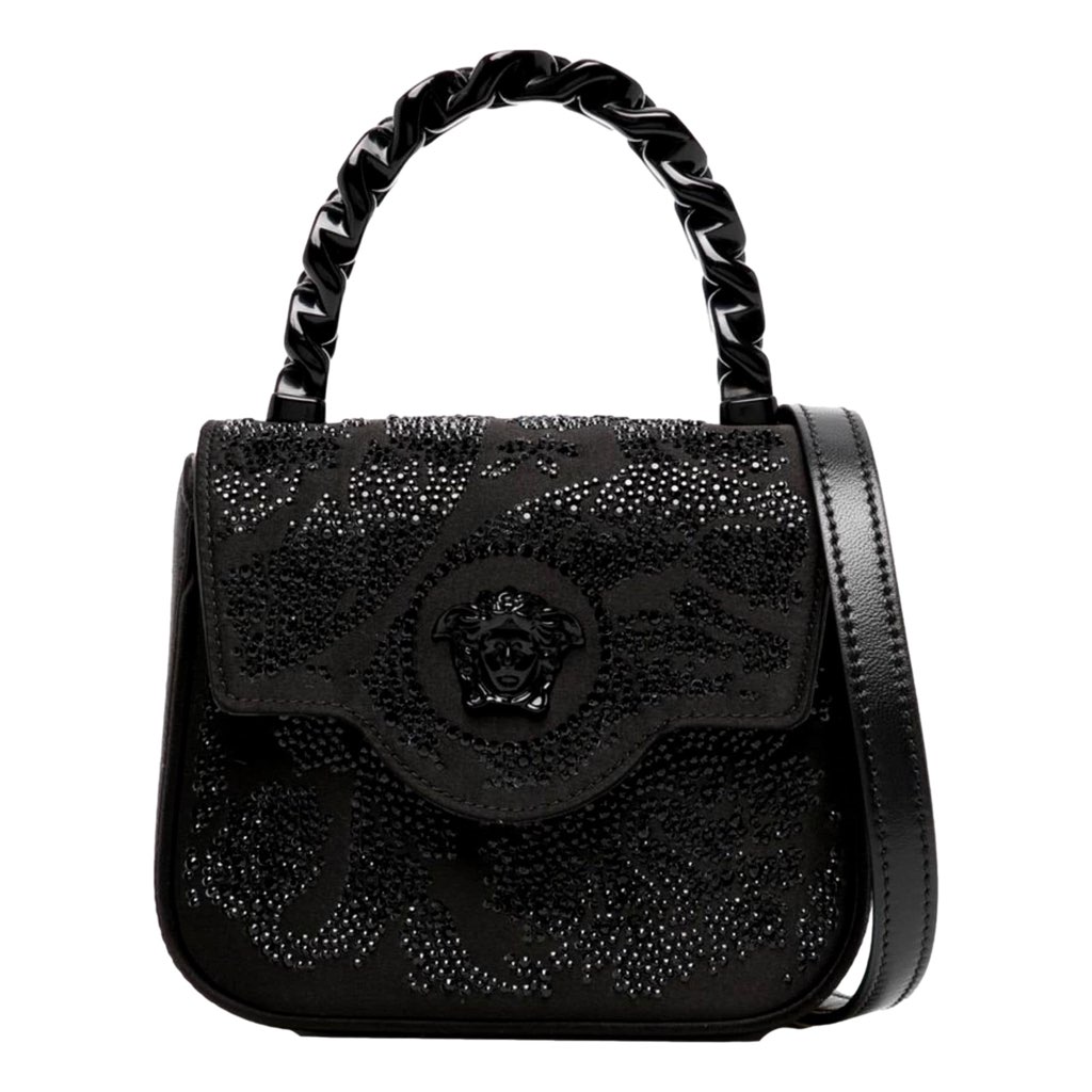 Versace Versace La Medusa Crystal Mini Top Handle Tote Crossbody Black Silk