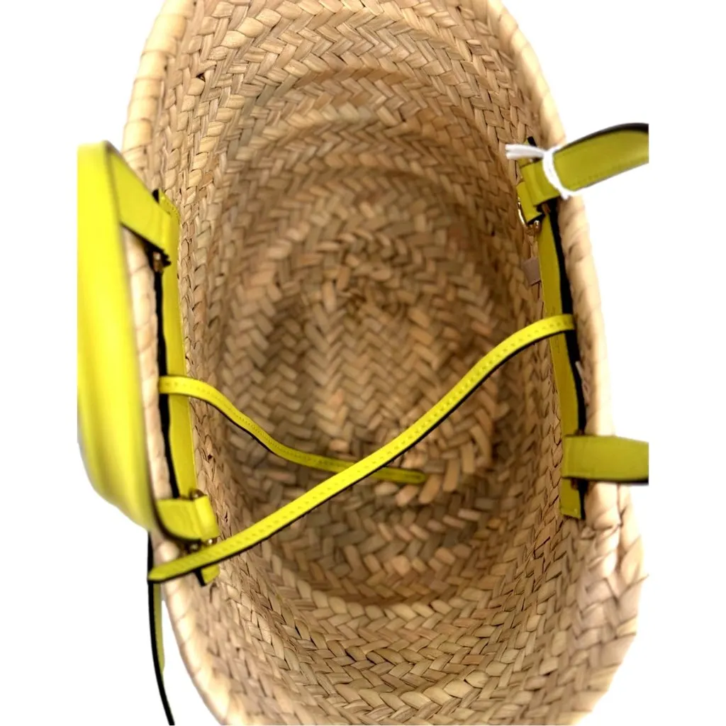Jimmy Choo Logo Crossbody Tote Bag Natural Raffia Citron Yellow Trim Yellow Never worn, with tag - Inside View
