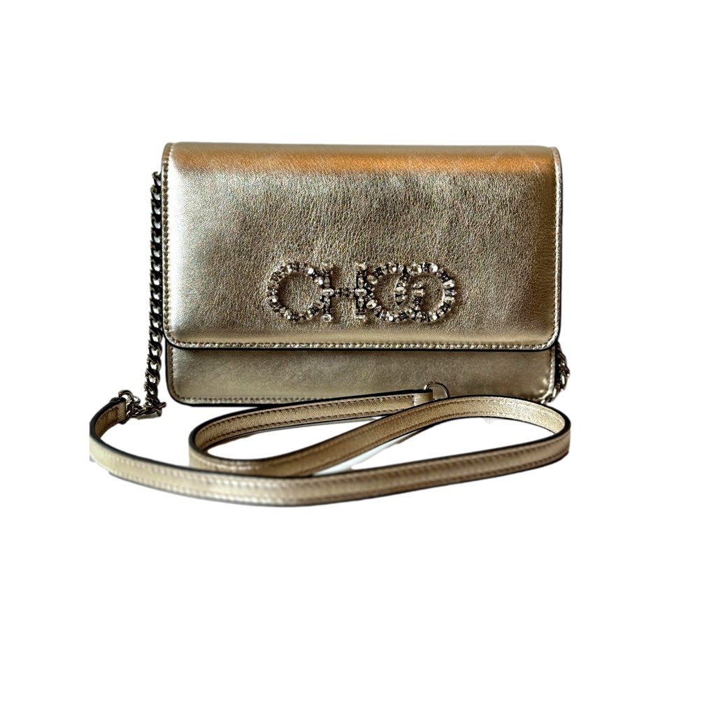 Jimmy Choo Jimmy Choo Kalina  Crossbody Clutch Bag Crystal Logo Metallic Gold - Image 11