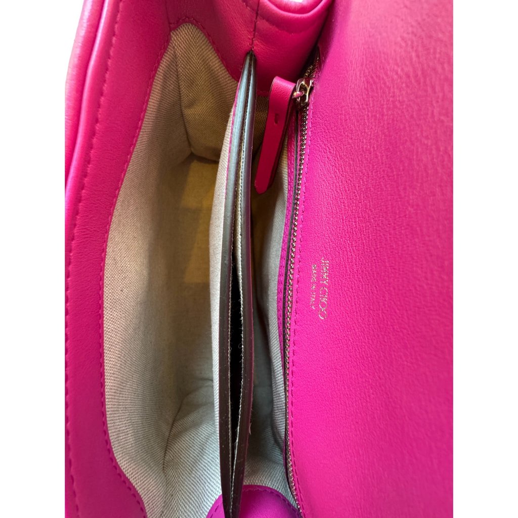 Jimmy Choo Jimmy Choo Cheri Crystal Medium Top Handle Bag Raffia Pink Leather Trim - 4