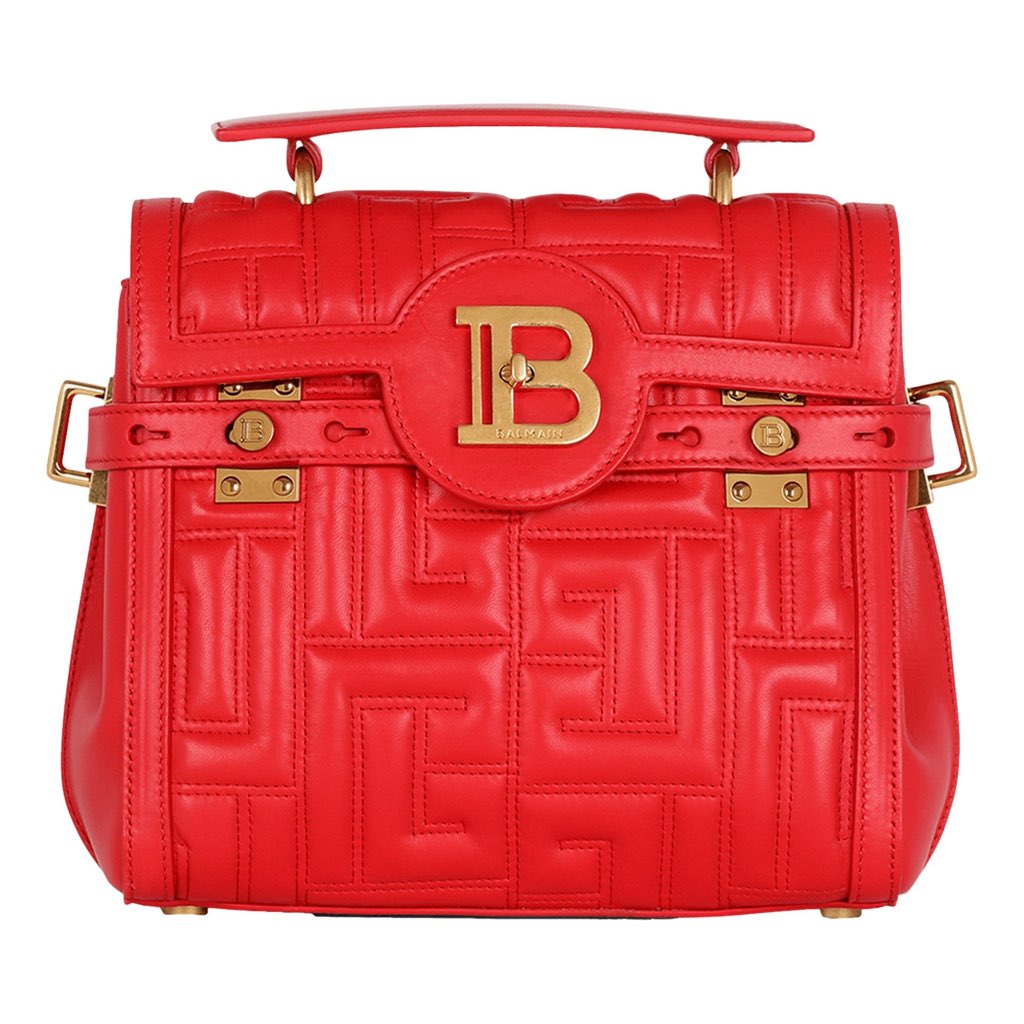 Balmain Balmain B-Buzz 23 Red Tote Crossbody Shoulder Bag Quilted Calf Leather