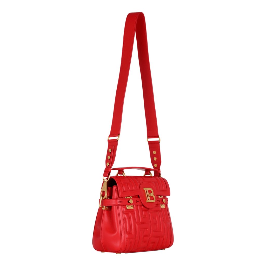 Balmain Balmain B-Buzz 23 Red Tote Crossbody Shoulder Bag Quilted Calf Leather - Back view