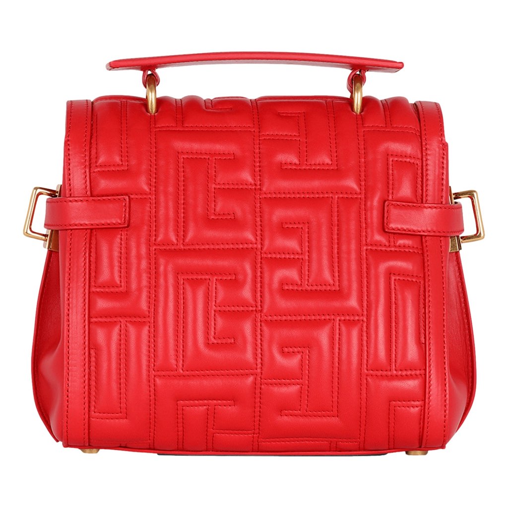 Balmain Balmain B-Buzz 23 Red Tote Crossbody Shoulder Bag Quilted Calf Leather - Image 6