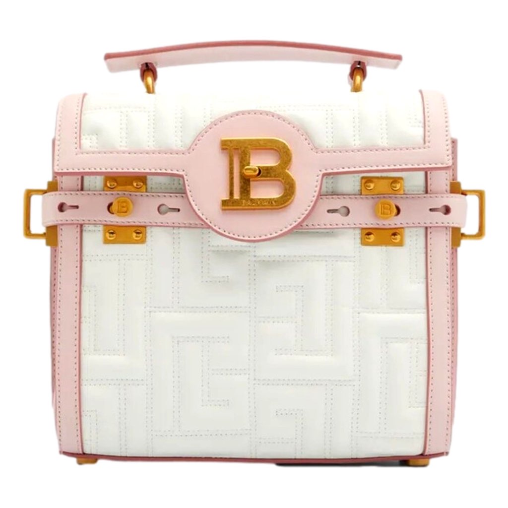 Balmain Balmain B-Buzz 23 Pink White Tote Crossbody Shoulder Bag Quilted Leather