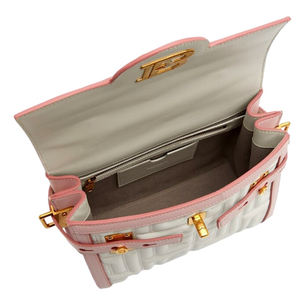 Balmain Balmain B-Buzz 23 Pink White Tote Crossbody Shoulder Bag Quilted Leather - Image 6
