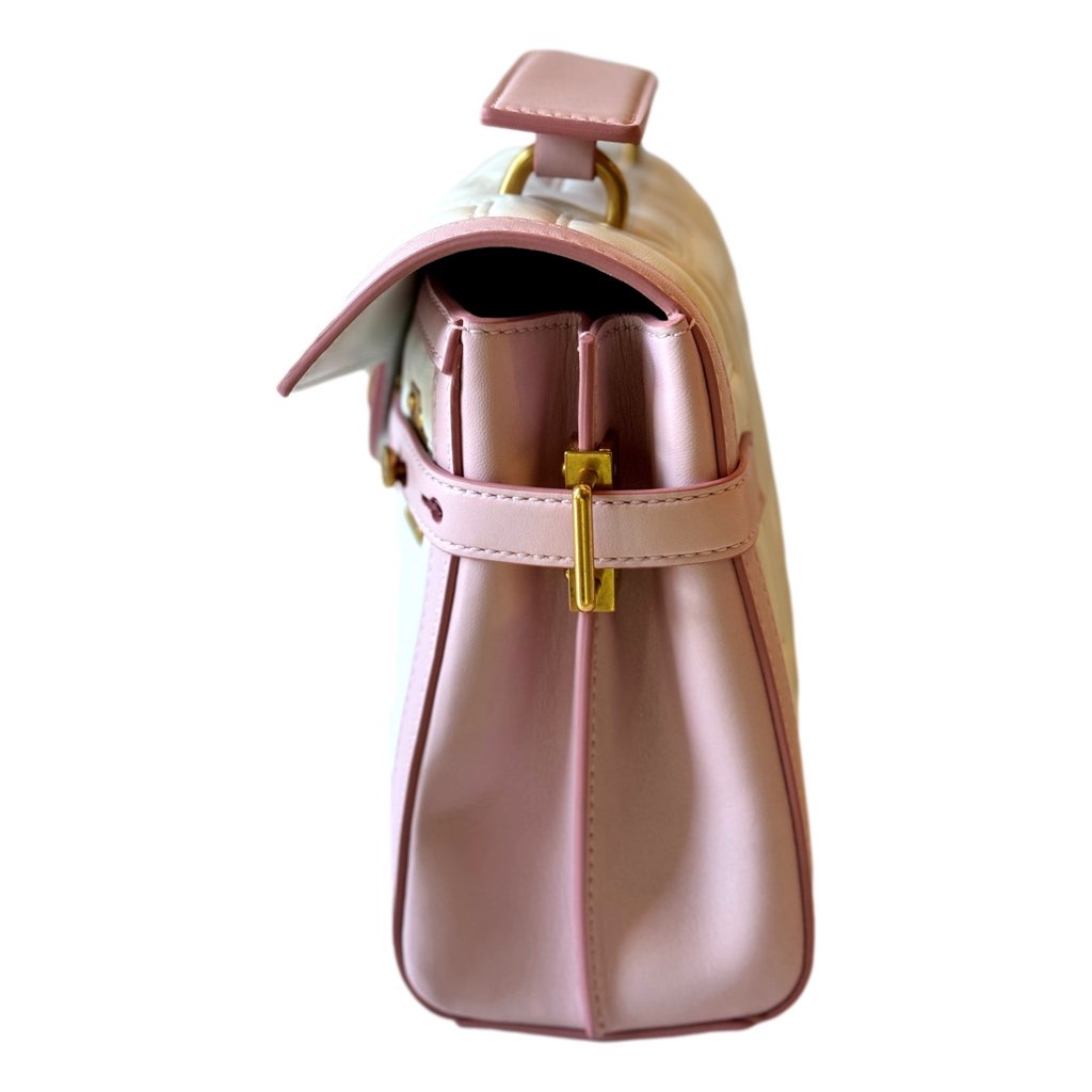 Balmain Balmain B-Buzz 23 Pink White Tote Crossbody Shoulder Bag Quilted Leather - Side view