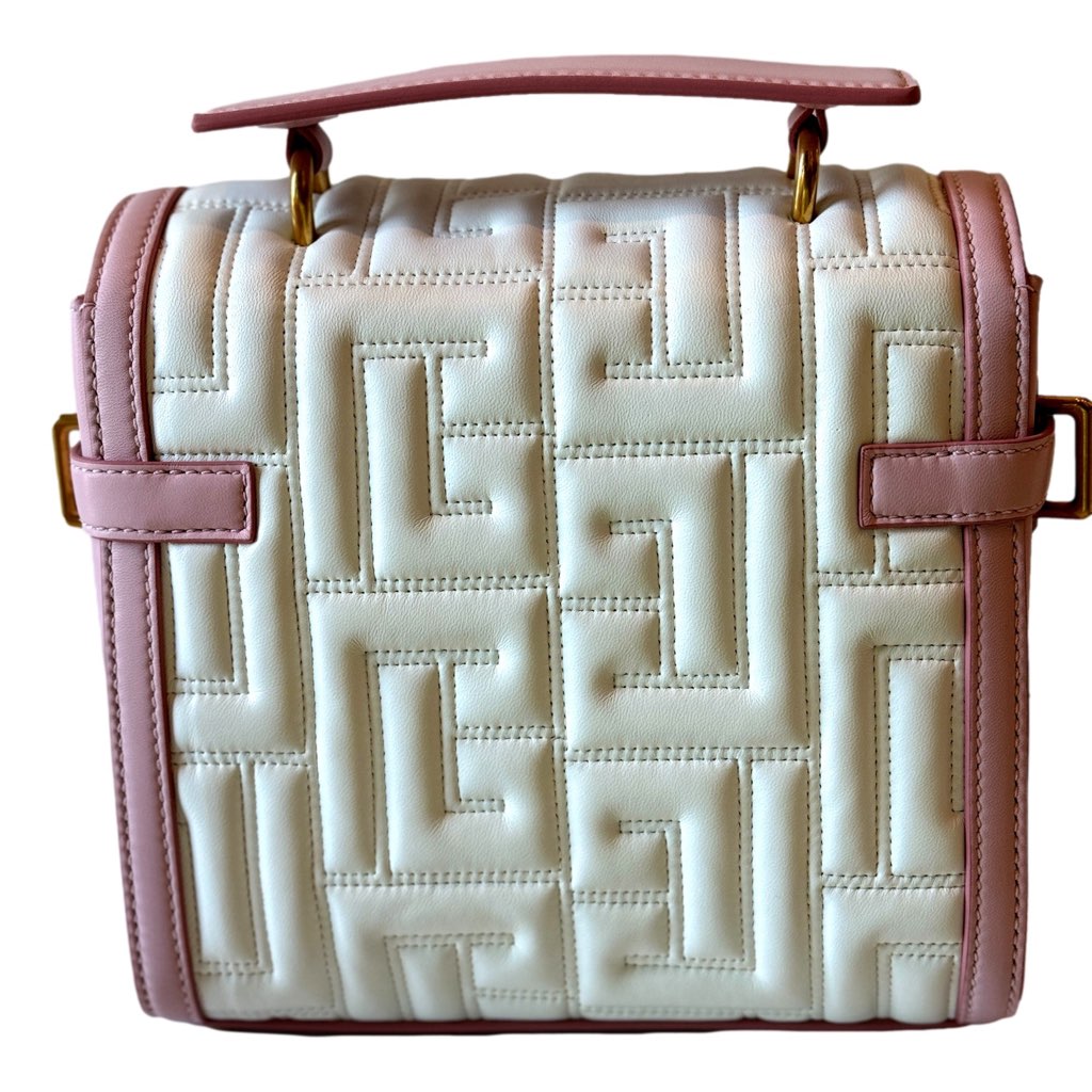 Balmain Balmain B-Buzz 23 Pink White Tote Crossbody Shoulder Bag Quilted Leather - Detail 1