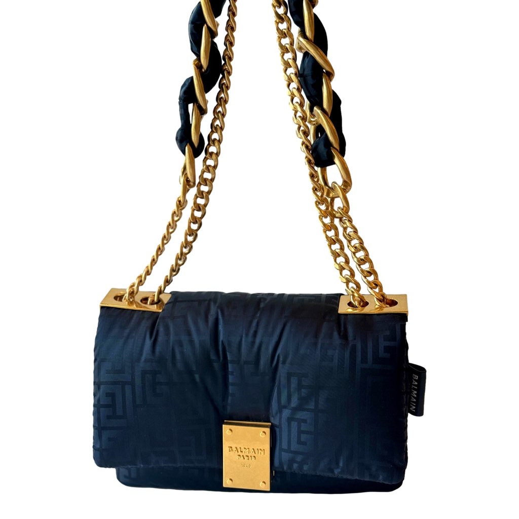 Balmain Balmain 1945 Nylon Monogram Flap Crossbody Shoulder Bag Black Small - Detail 1