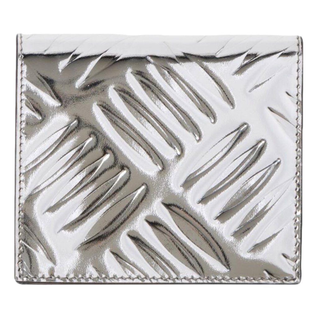 Prada Prada Spazzolato Foldover Card Wallet Metallic Silver Embossed Leather - Back view