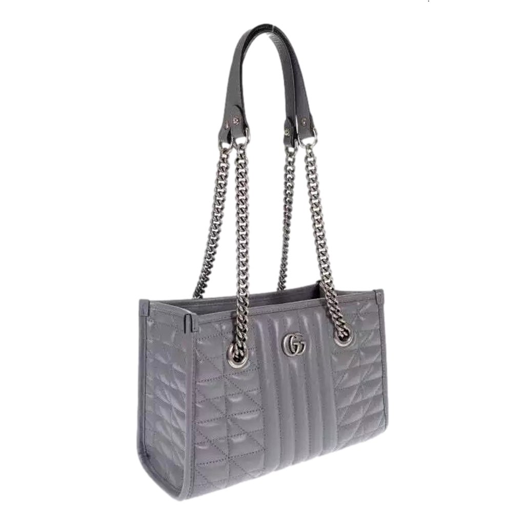 Gucci Gucci GG Marmont Silver Medium Chain Shoulder Tote Bag Gray Leather - Back view