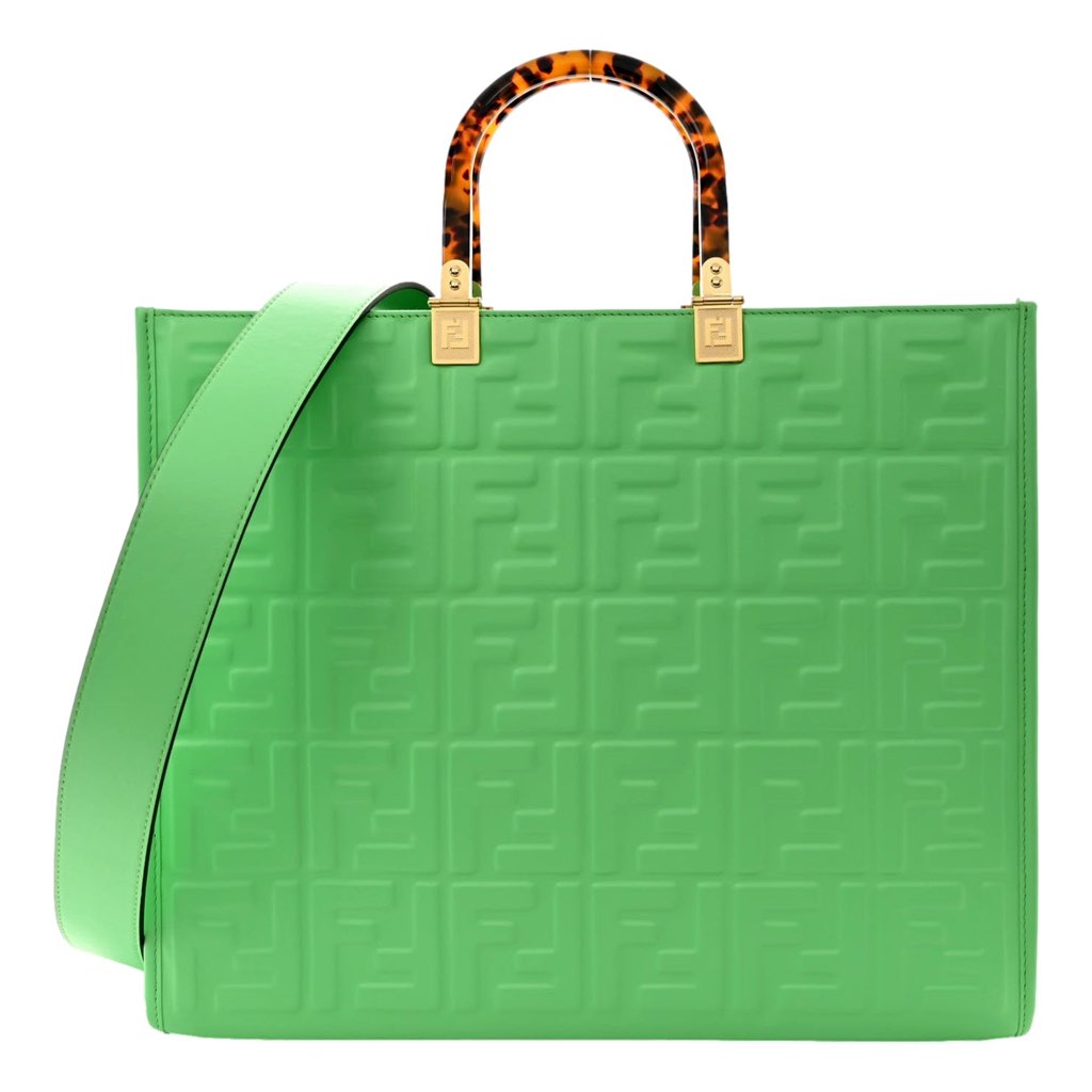 Fendi Fendi Sunshine Medium Plexi FF Embossed Leather Tote Edamame Green - Back view