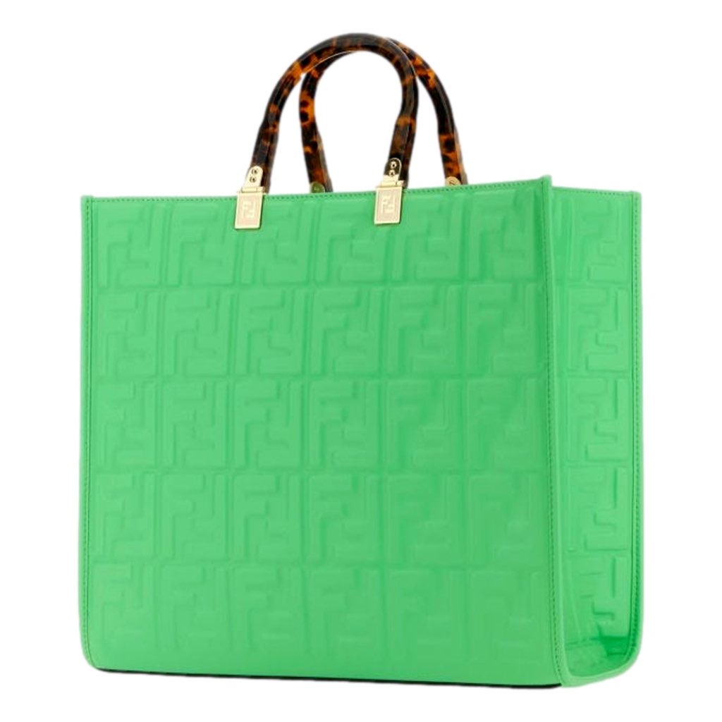 Fendi Fendi Sunshine Medium Plexi FF Embossed Leather Tote Edamame Green - Image 13