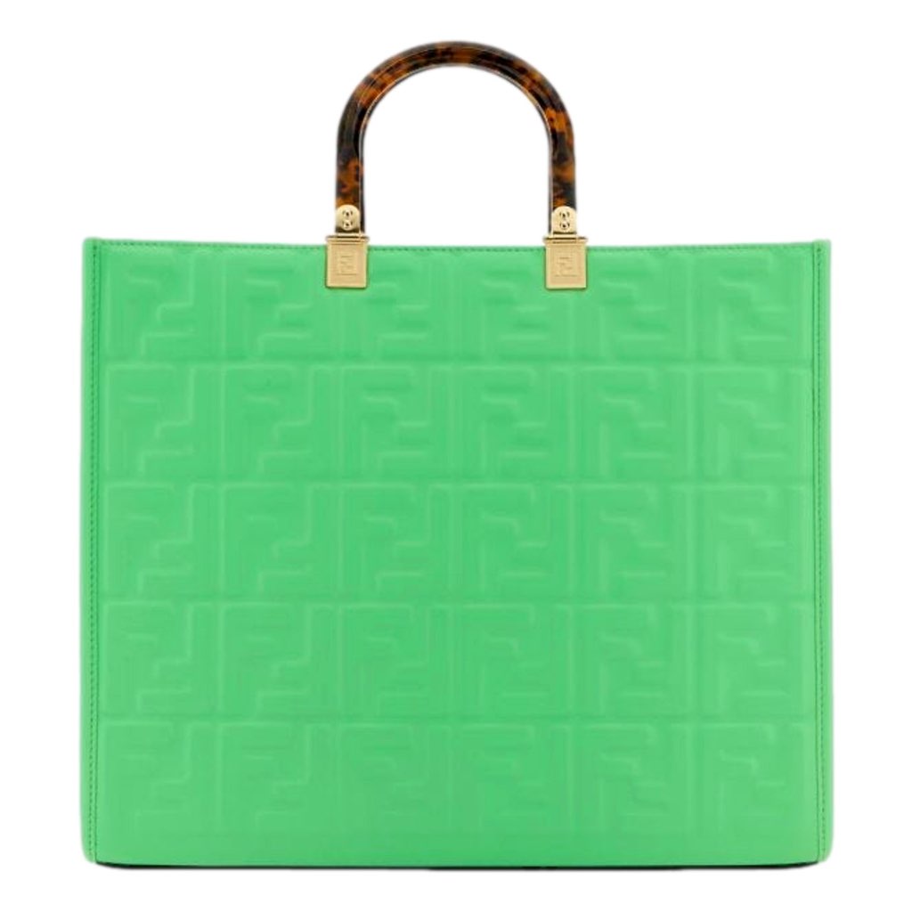 Fendi Fendi Sunshine Medium Plexi FF Embossed Leather Tote Edamame Green - Image 14