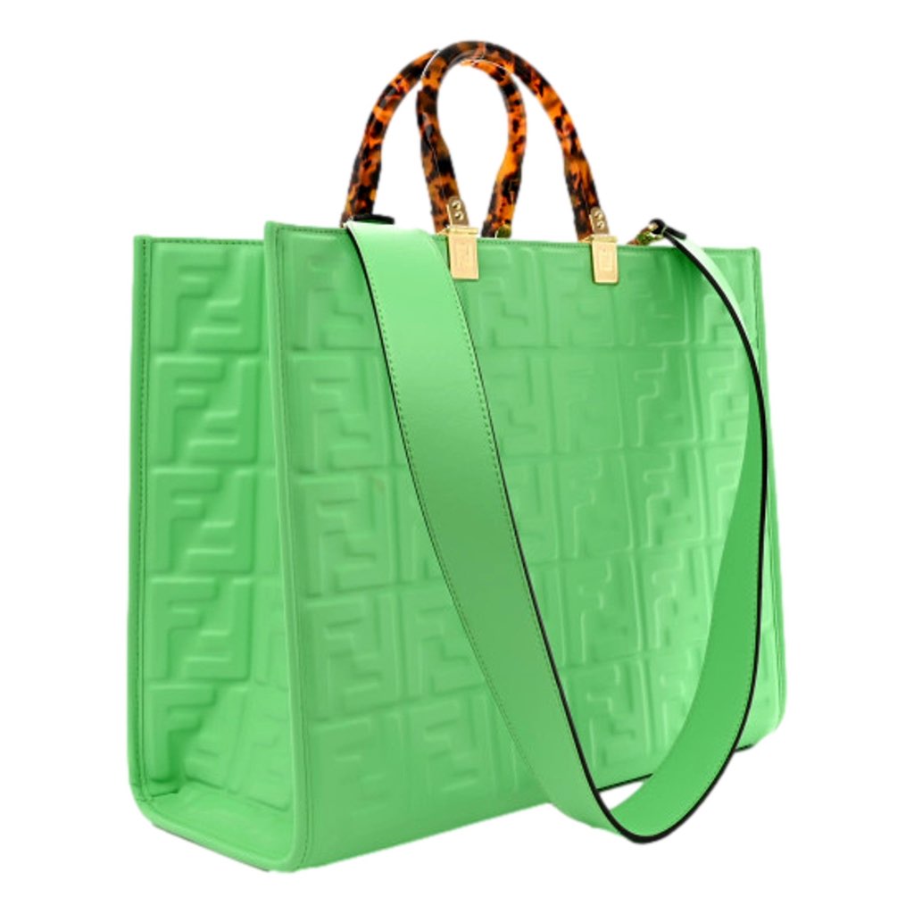 Fendi Fendi Sunshine Medium Plexi FF Embossed Leather Tote Edamame Green - Image 6