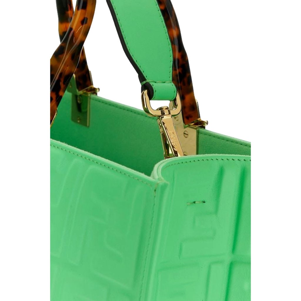 Fendi Fendi Sunshine Medium Plexi FF Embossed Leather Tote Edamame Green - 4
