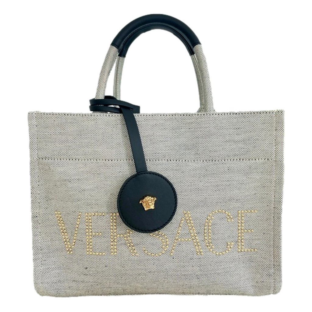 Versace Versace Ecru Canvas Studded Logo Mini Totebag