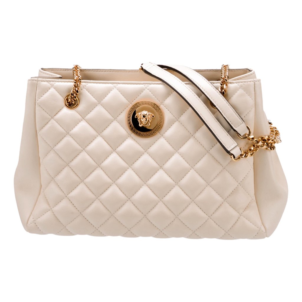 Versace Versace Quilted Ivory La Medusa Chain Strap Tote Bag