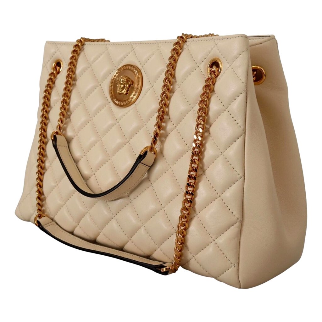 Versace Versace Quilted Ivory La Medusa Chain Strap Tote Bag - Back view