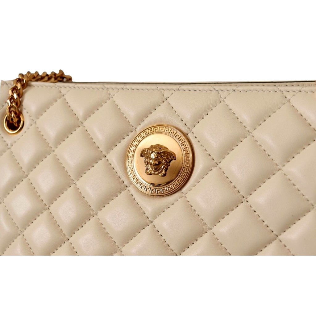 Versace Versace Quilted Ivory La Medusa Chain Strap Tote Bag - Image 6