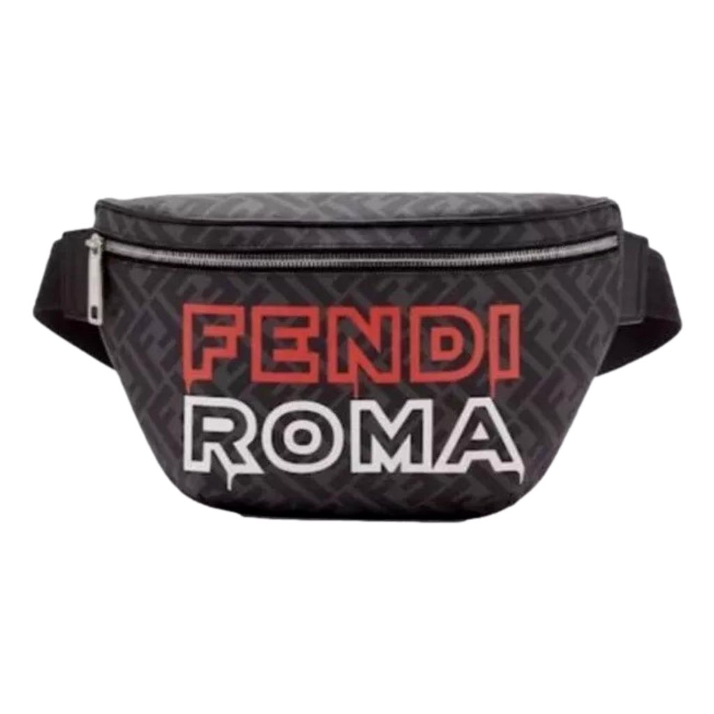 Fendi Fendi Roma Fendigraphy Nero and Rosso Leather Belt Bag