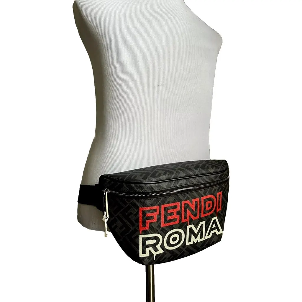 Fendi Roma Fendigraphy Nero and Rosso Leather Belt Bag Black Leather Never worn, with tag - Back View