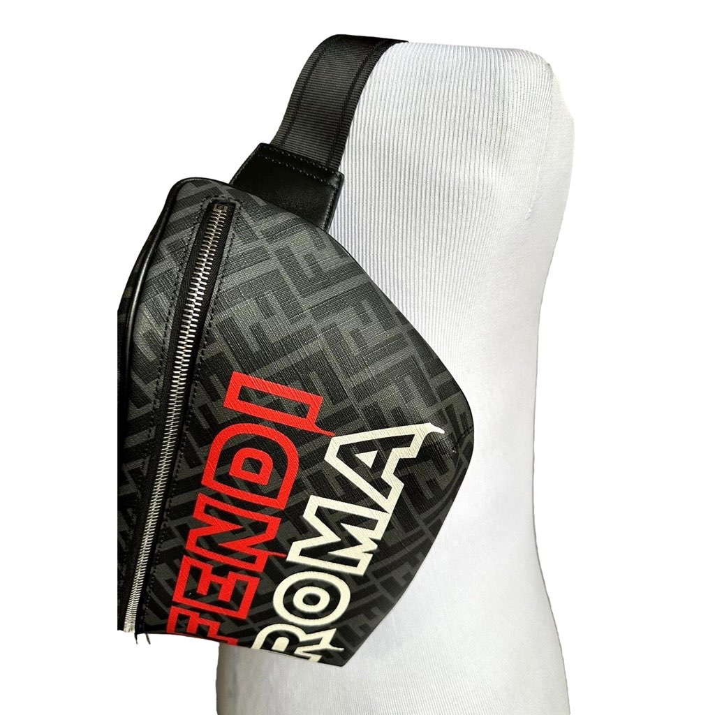 Fendi Fendi Roma Fendigraphy Nero and Rosso Leather Belt Bag - Detail 1