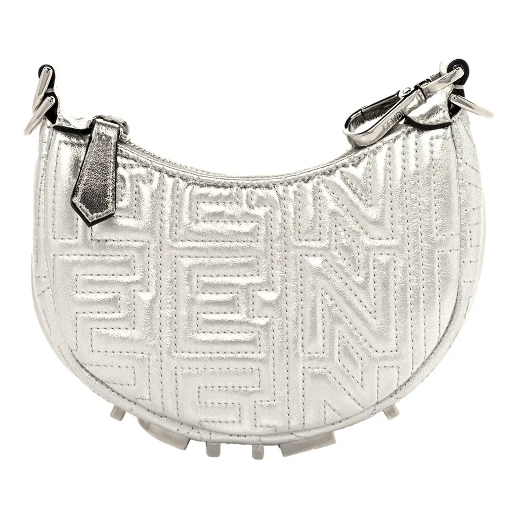 Fendi x Marc Jacobs Fendigraphy Silver Mini Hobo Leather Bag Silver Leather Never worn, with tag - Front View