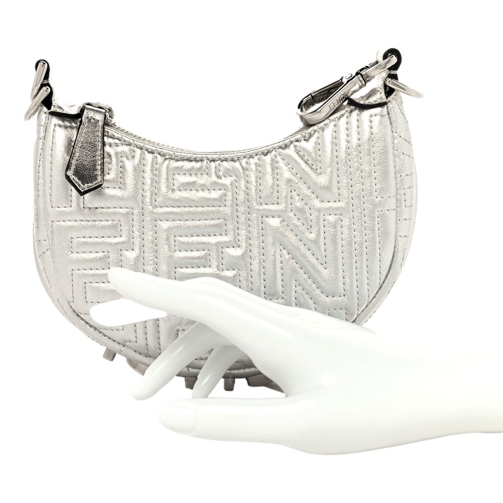 Fendi Fendi x Marc Jacobs Fendigraphy Silver Mini Hobo Leather Bag - Image 6