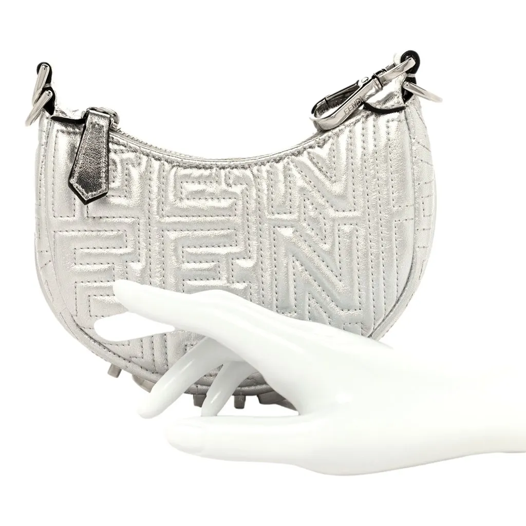 Fendi x Marc Jacobs Fendigraphy Silver Mini Hobo Leather Bag Silver Leather Never worn, with tag - Inside View