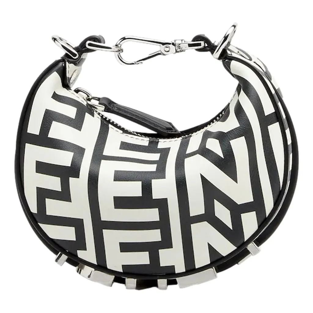 Fendi x Marc Jacobs Fendigraphy Black and White Hobo Nano Bag Black Leather Never worn, with tag - Front View