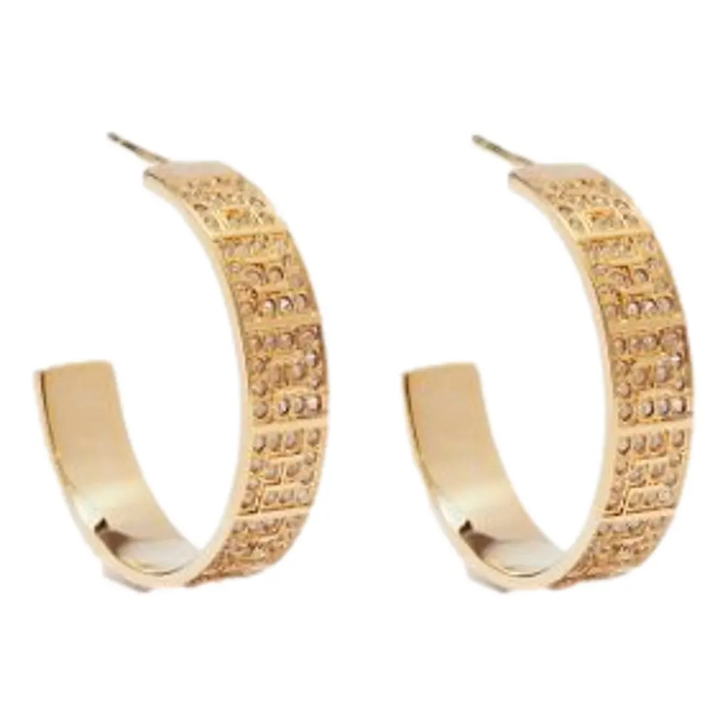 Fendi FF Crystal Embellished Gold Hoop Earrings Gold Never worn, with tag - Front View