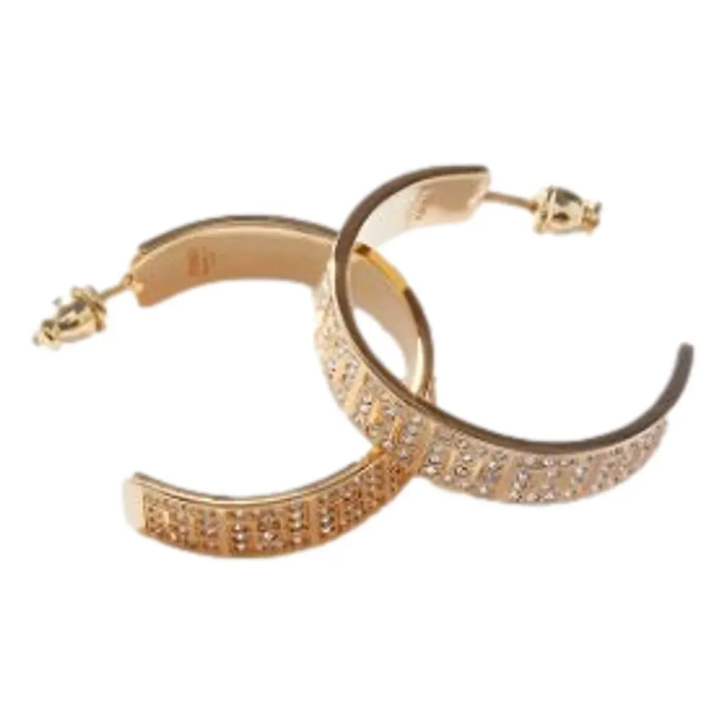 Fendi FF Crystal Embellished Gold Hoop Earrings Gold Never worn, with tag - Back View