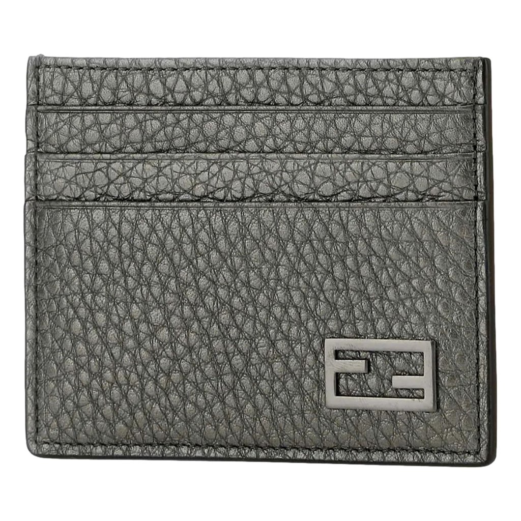Fendi Fendi Baguette Graphite Grained Leather Card Case Wallet