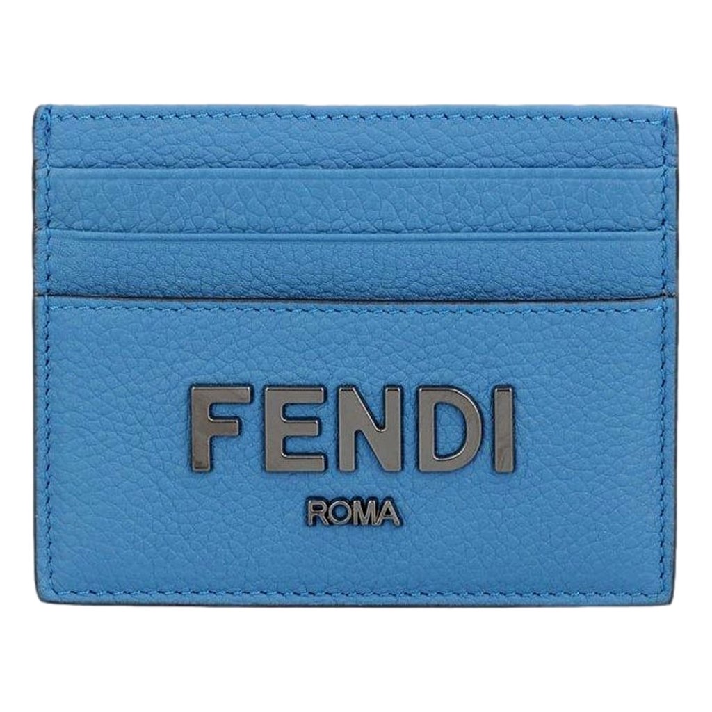 Fendi Fendi Signature Fiordaliso Blue Grained Leather Card Case Wallet