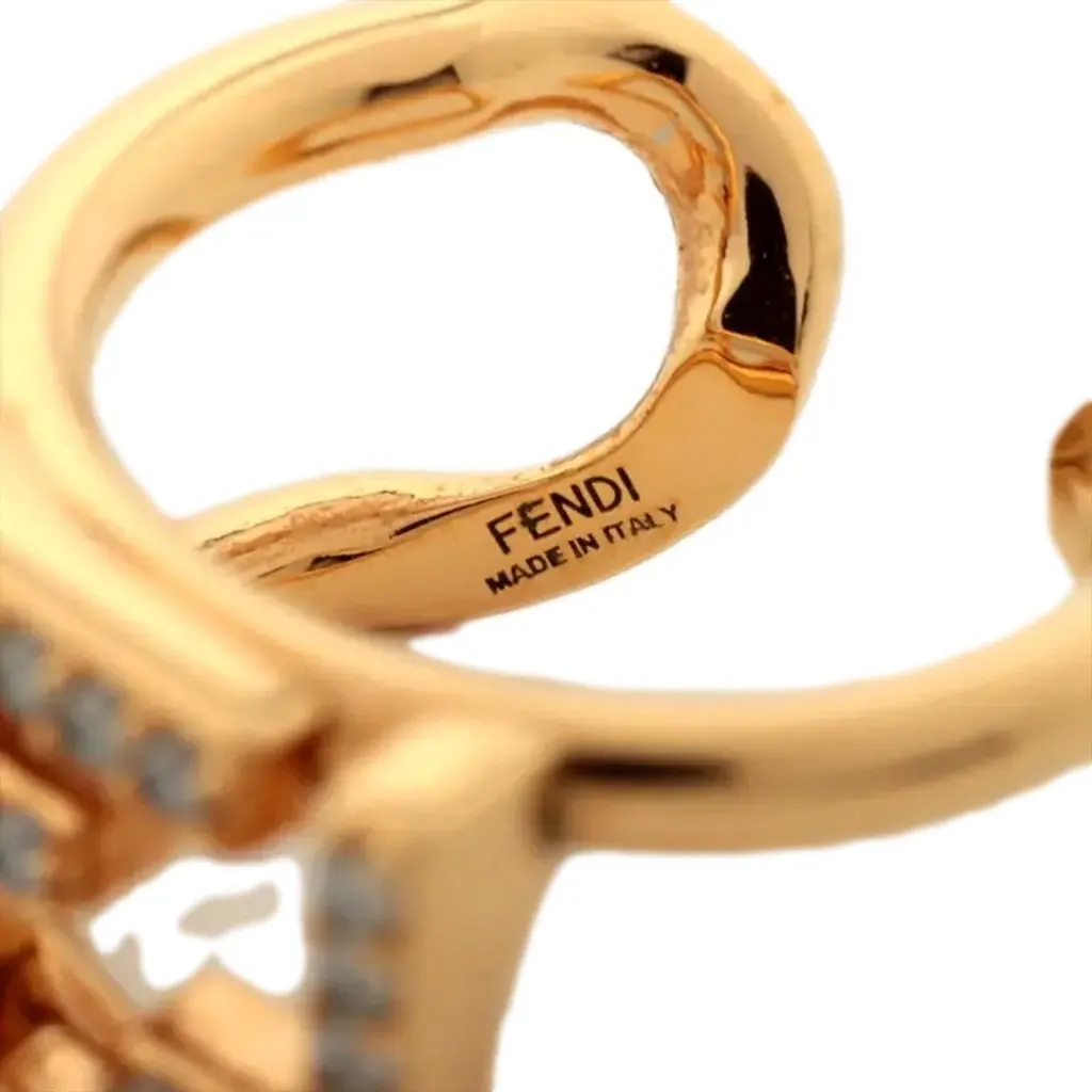 Fendi FF Anello Gold and Crystal Embellished Ring Large Gold Never worn, with tag - Back View