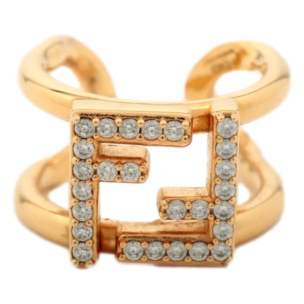Fendi Fendi FF Anello Gold and Crystal Embellished Ring Large - Image 6